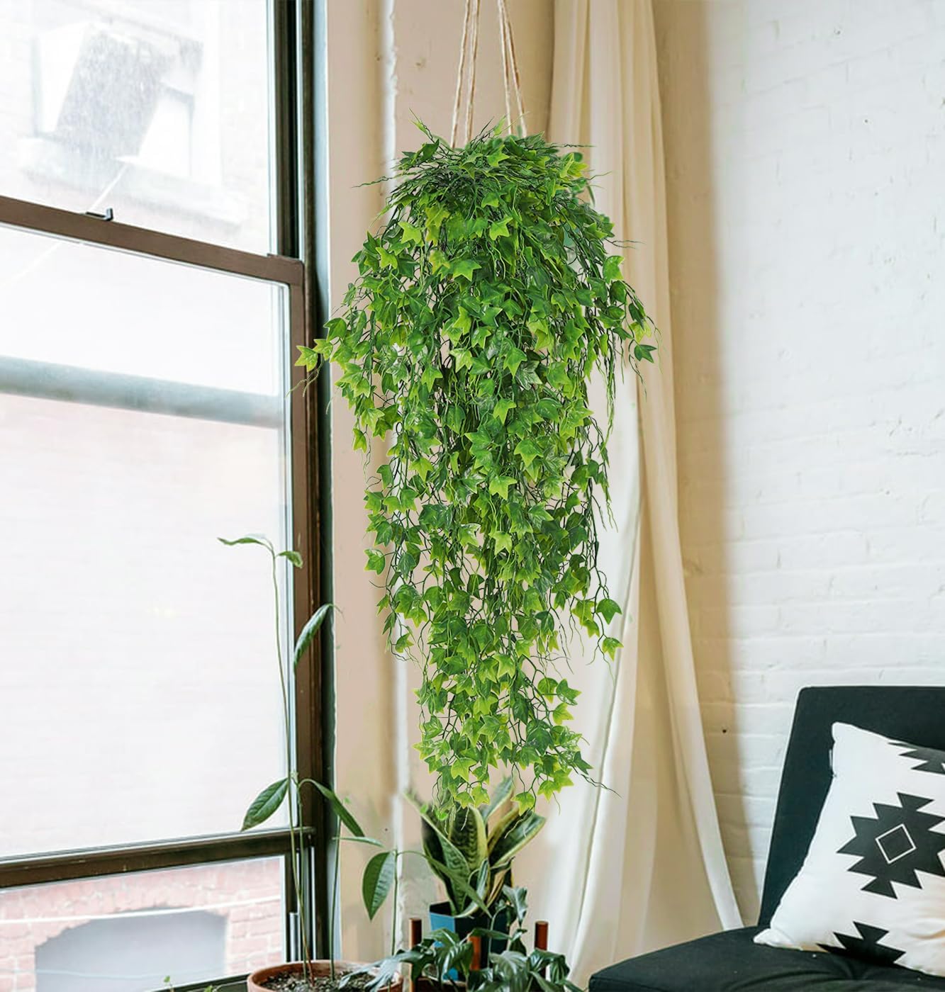 RECUTMS Artificial Hanging Plants Fake Hanging Plant Faux Eucalyptus Leaf Greenery Vine Outdoor UV Resistant Plastic Plants Home Garden Wedding Party Indoor Outdoor Decorations(White)