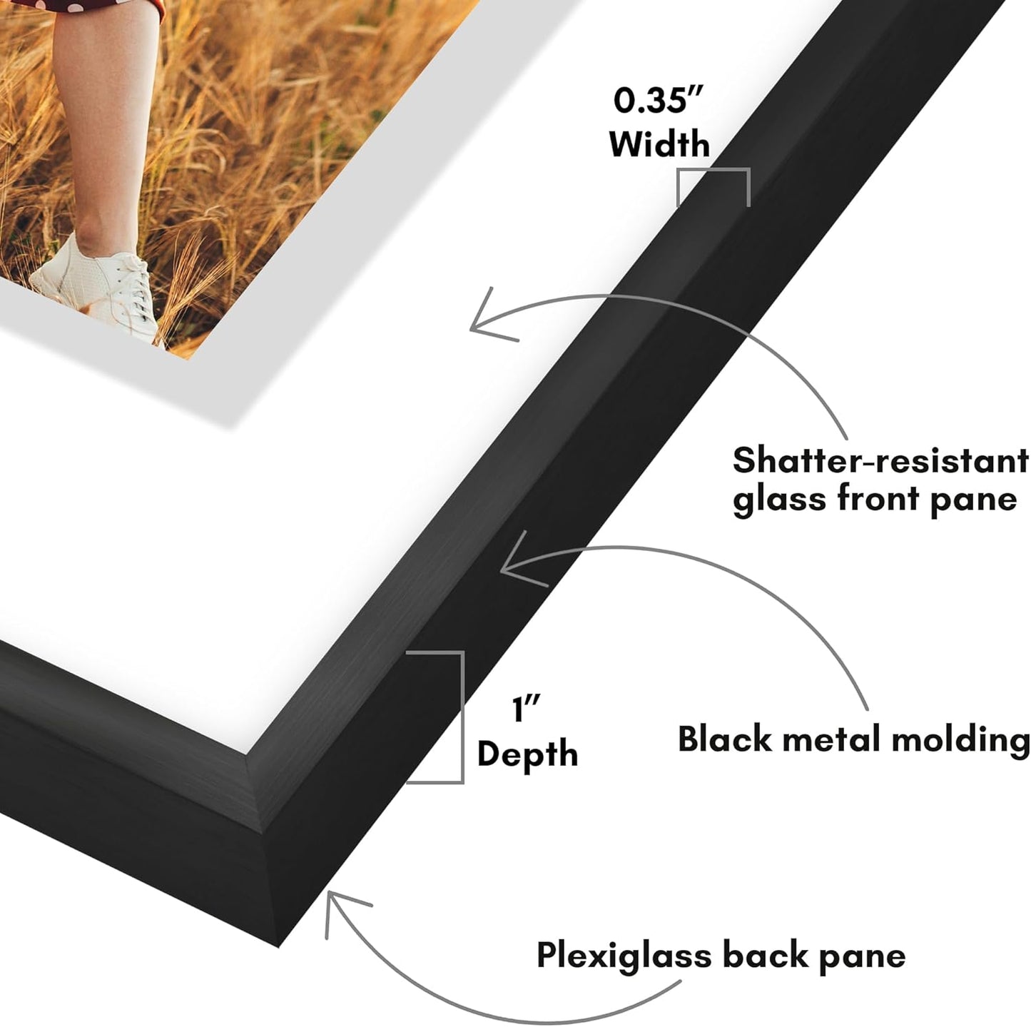 Americanflat Aluminum 11x14 Floating Picture Frame with Shatter-Resistant Glass - Use as 8x10 Picture Frame or Display 11x14 Photo - Signature Float Collection - Photo Frames for Wall Display - Black