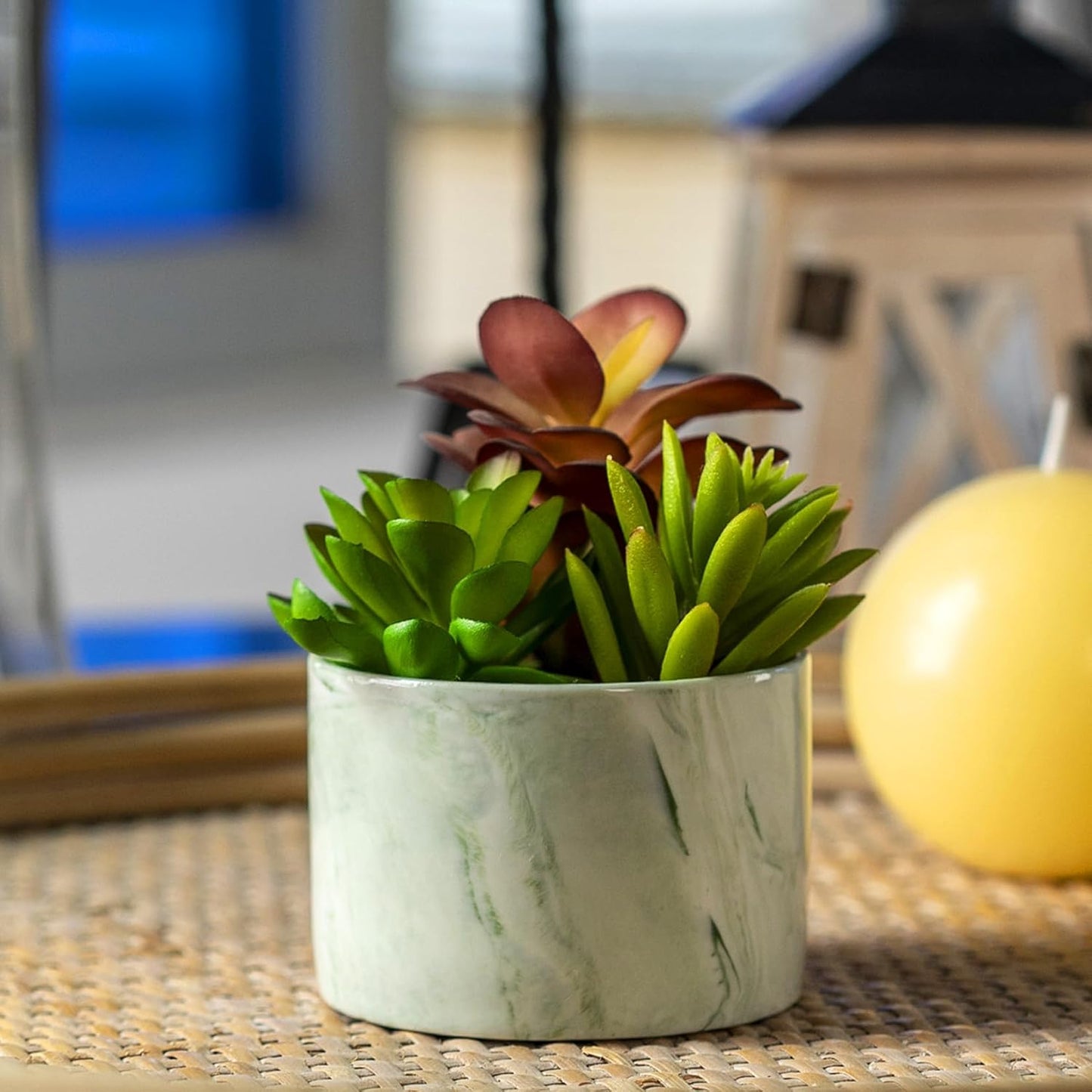 Artificial Plants Succulent Flowers in Ceramic Planter 2 Pack Small Fake Plants Potted for Home Office Desk Decor Farmhouse Living Room Bedroom Shelves Decoration