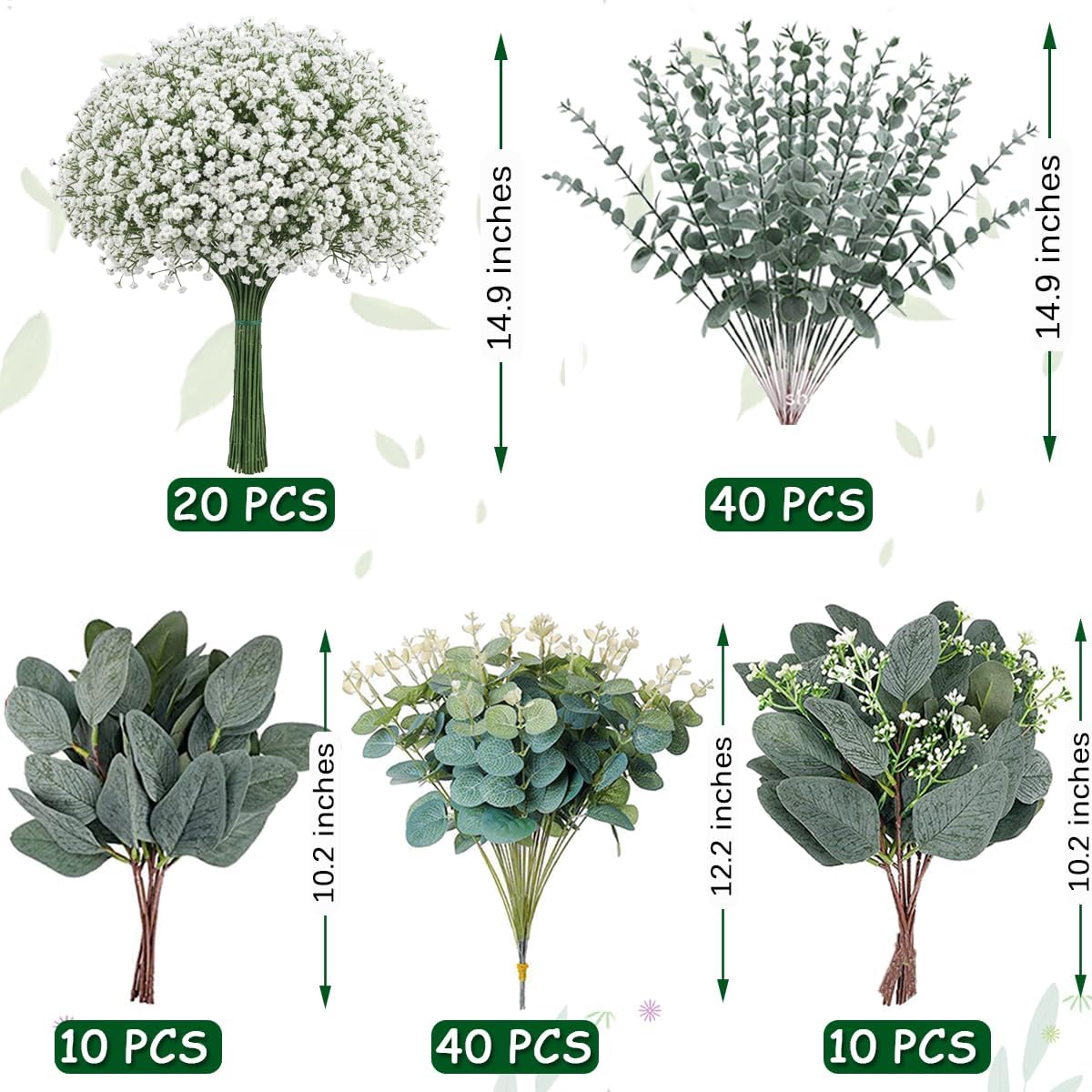 120 Pcs 6 Kinds Mixed Eucalyptus Leaves Stems Bulk Artificial Silver Dollar Leaves Picks Dried Eucalyptus Bundle Faux Spray for Wedding Vase Bouquet Decor (Eucalyptus Leaves Stems-120)
