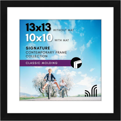 Americanflat 8x10 Picture Frame with Shatter-Resistant Glass - Use as 5x7 Frame with Mat or Display 8x10 Photo Without Mat - Signature Collection - Picture Frames for Tabletop and Wall Display - Black
