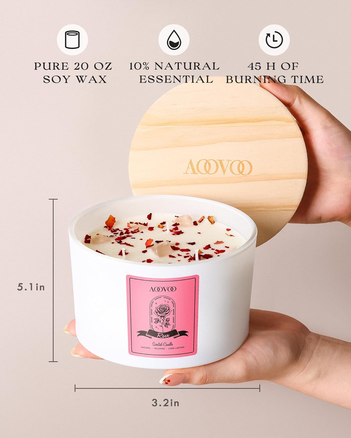 AOOVOO Lavender Scented Candles for Women - Aromatherapy Candle with Crystals Inside, 10oz Soy Candles for Home Scented, Birthday Gifts Mothers Day Candle for Women Mom