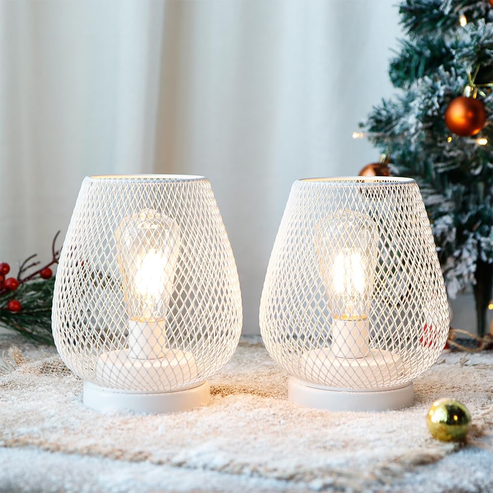 JHY DESIGN Set of 2 Metal Cage LED Lantern Battery Powered Cordless Accent Light with LED Great for Weddings Parties Patio Events for Indoors Outdoors