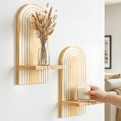Candle Sconces Set of 2: Farmhouse Wall Candle Holder, Dark Brown Wood Wall Sconces Set of Two,Handmade Wooden Art Decor for Living Room, Dining Room, Bathroom, Bedroom, or Entryway, 15.7"x5"