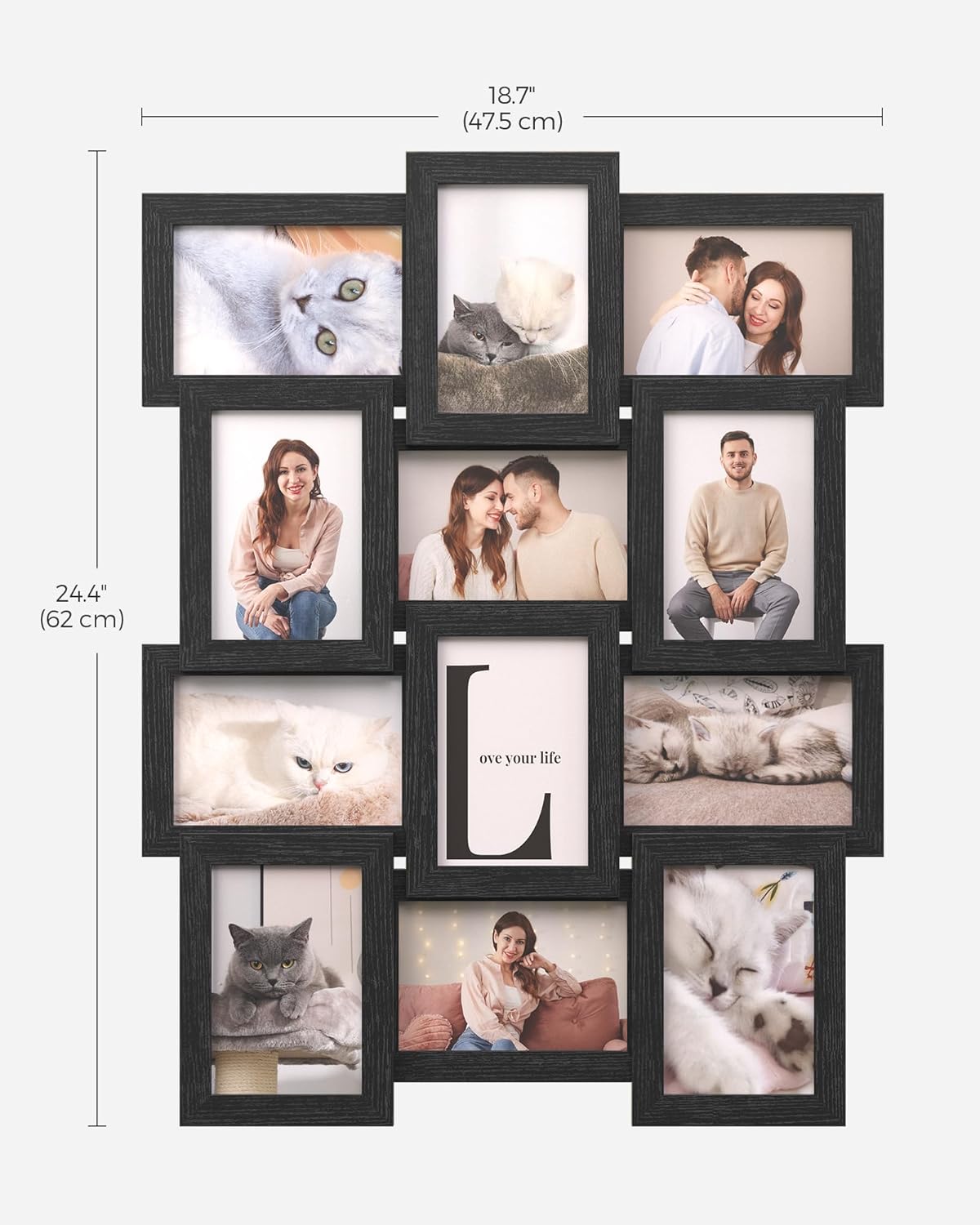 SONGMICS Collage Picture Frames, 4x6 for Wall Decor, Multi Family Photo for Gallery Decor, Hanging Display, Set of 12, Rustic Brown URPF026X01