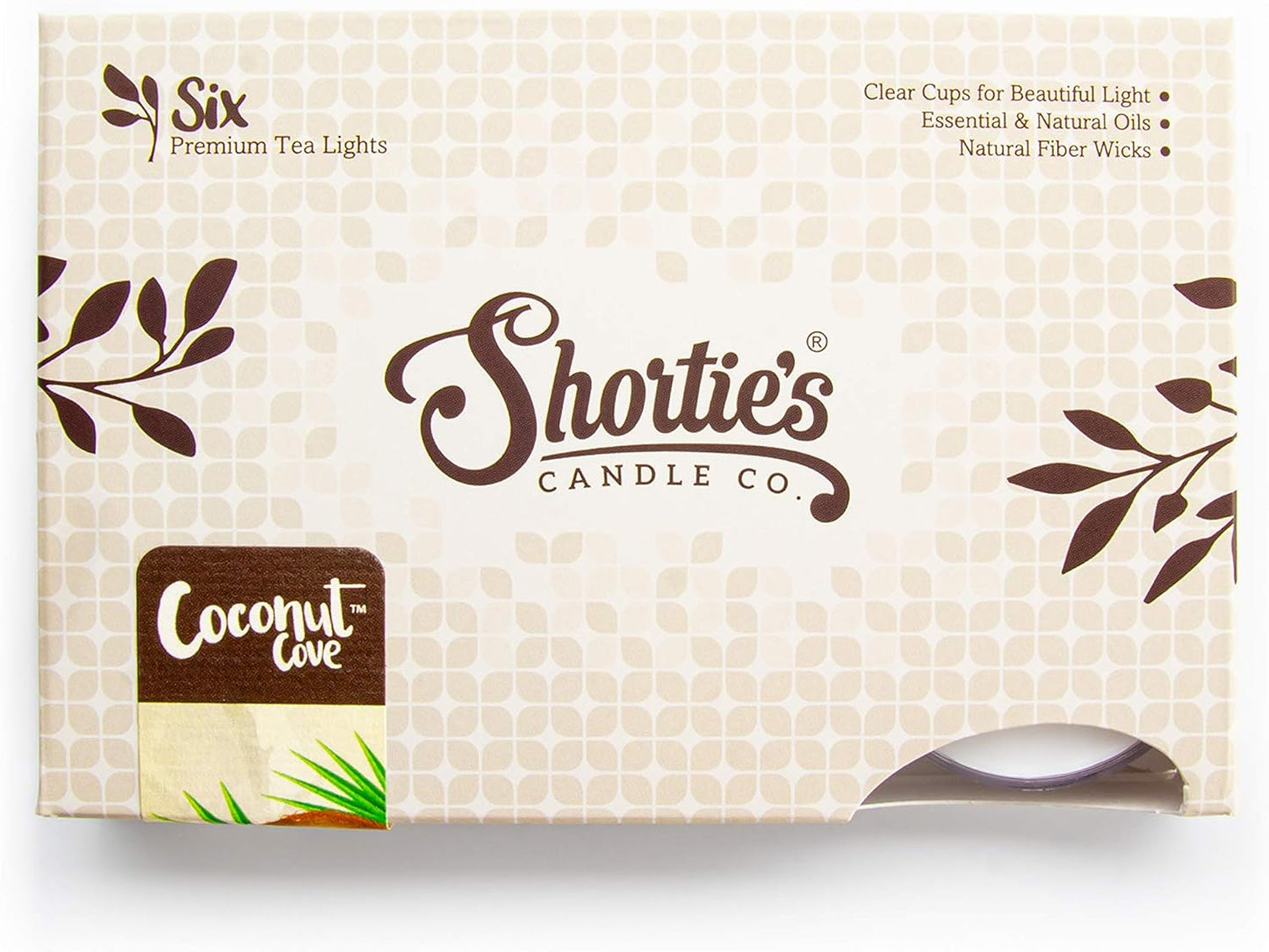 Shortie's Candle Company Coconut Cove Premium Tealight Candles - 6 White Highly Scented Tea Lights - Beautiful Candlelight - Made in the USA - Fruit & Berry Collection