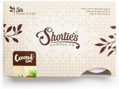 Shortie's Candle Company Coconut Cove Premium Tealight Candles - 6 White Highly Scented Tea Lights - Beautiful Candlelight - Made in the USA - Fruit & Berry Collection