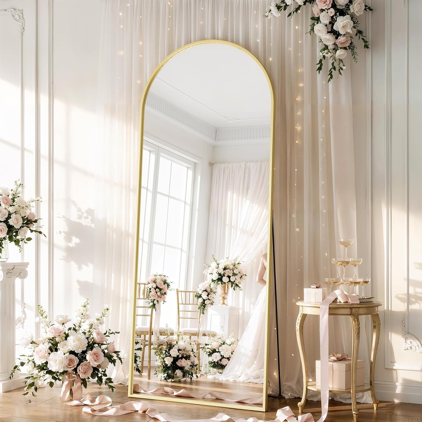 57" x 20" Arched Full Length Mirror - Wall Mounted/Floor Mirror Aluminum Alloy Frame Full Body Mirrors for Bathroom Living Room Bedroom and Entryway,Black