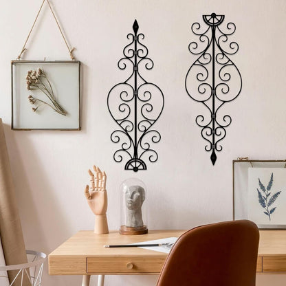 ruelen Metal Scroll Wall Decor Rustic Iron Wall Medallion Small Traditional Metal Scroll Wall Art for Home Living Room Front Porch Above Door Hallway Entryway Decoration（(Separated into two pieces, assembly required)）