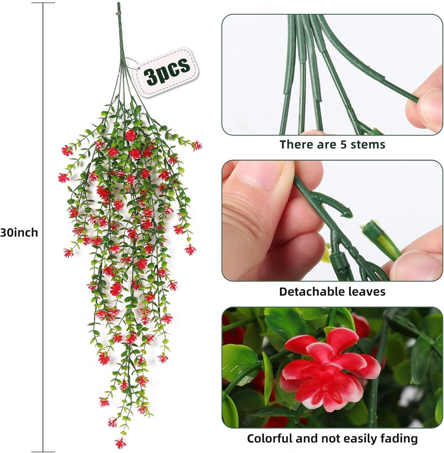 RECUTMS Artificial Hanging Plants Fake Hanging Plant Faux Eucalyptus Leaf Greenery Vine Outdoor UV Resistant Plastic Plants Home Garden Wedding Party Indoor Outdoor Decorations(White)