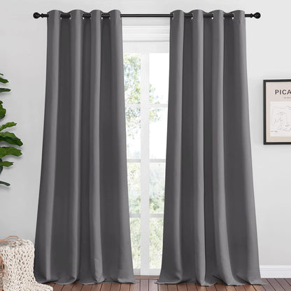 NICETOWN Halloween Pitch Black Solid Thermal Insulated Grommet Blackout Curtains/Drapes for Bedroom Window (2 Panels, 42 inches Wide by 63 inches Long, Black) - Colors E