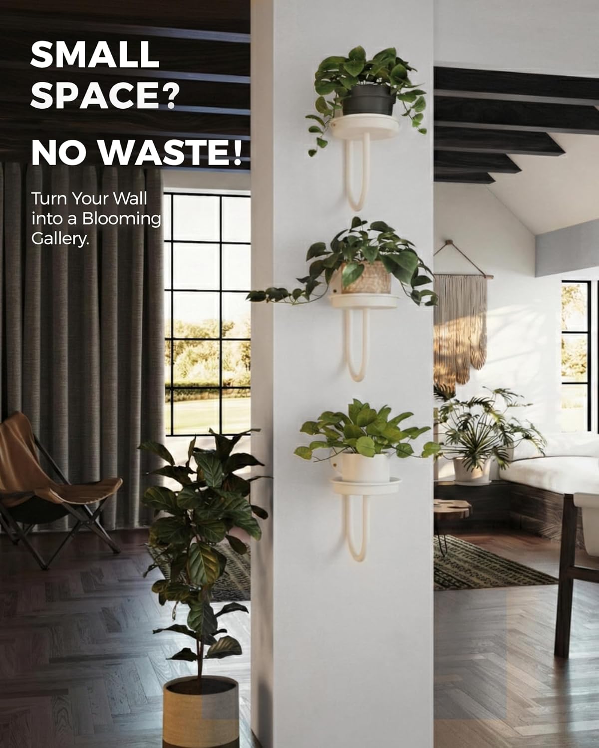 Bamworld Hanging Planters for Indoor Plants Wall Plant Holder Plant Hanger Indoor Wall Planters Window Plant Shelves Hanging Plant Holder Window Plant Hanger Plant Decor Black 3pcs