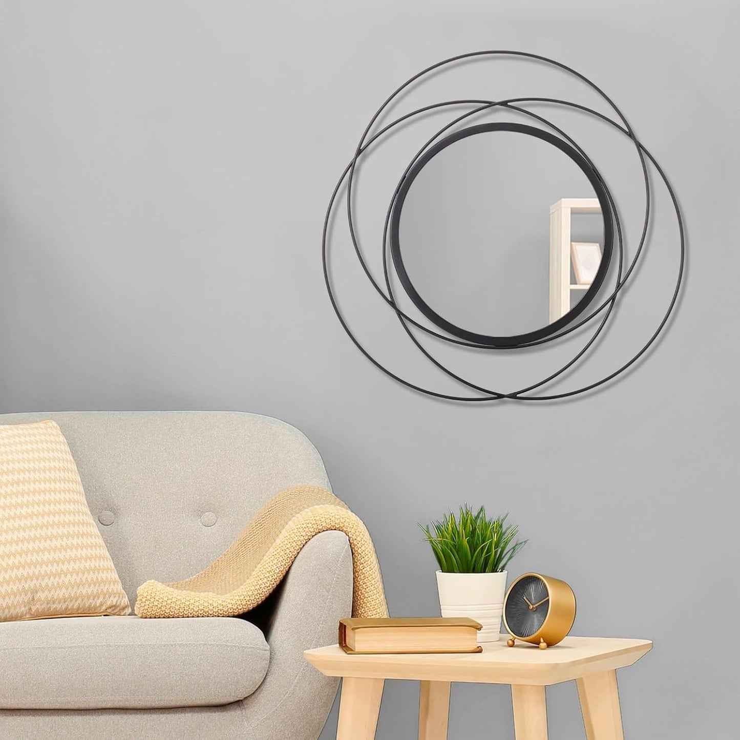 Gold Sunburst Mirrors for Wall Decorative Metal Round Art Mirrors Large Wall Decor Hanging Mirror for Bathroom Bedroom Living Room Vanity Entryway 16"