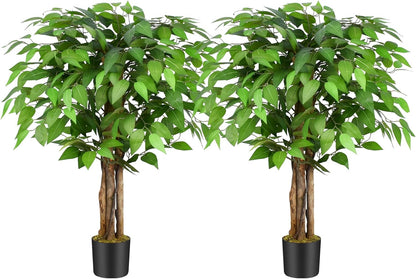 7ft Large Ficus Artificial Trees with Natural Curved Trunks, 84" Tall Lush Faux Tree for Home Decor Indoor, Green Lifelike Fake Ficus Tree Artificial Plants in Pot