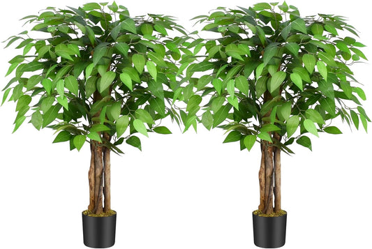 7ft Large Ficus Artificial Trees with Natural Curved Trunks, 84" Tall Lush Faux Tree for Home Decor Indoor, Green Lifelike Fake Ficus Tree Artificial Plants in Pot