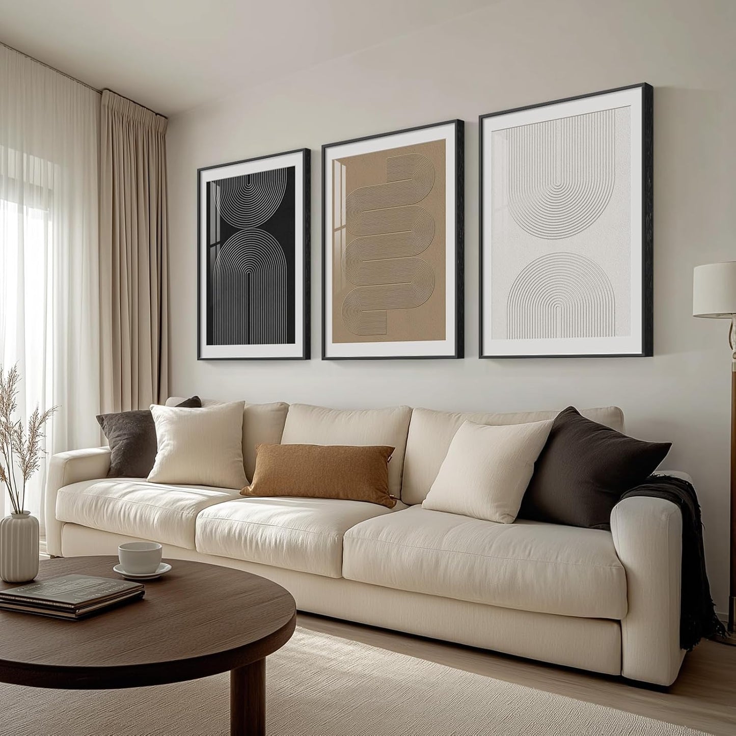 Large Framed Black and White Abstract Wall Art for Living Room, 3 Piece Big Modern Canvas Prints Paintings Artwork for Walls, Minimalist Abstract Art Pictures for Hallway, Office Wall Decor 24x36 In