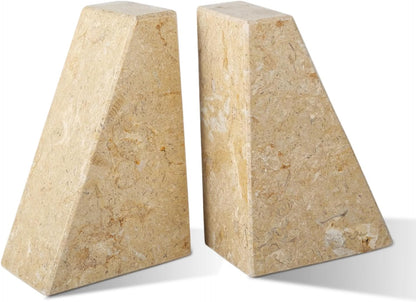 Karibiber Travertine Bookends for Heavy Books, Marble Decorative Bookends for Shelves, Heavy-Duty Stone Book Ends for Hardback Book & Cookbooks, Unique Book Stopper & Holder, Travertino Italy