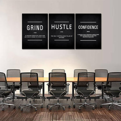 KAWAHONE Canvas Painting Wall Art, Grind Hustle Execution Motivational Wall Art Decoration Posters Prints for Living Room Bedroom, Office Decor, Gallery-Wrapped Canvas Art Set Framed Ready to Hang