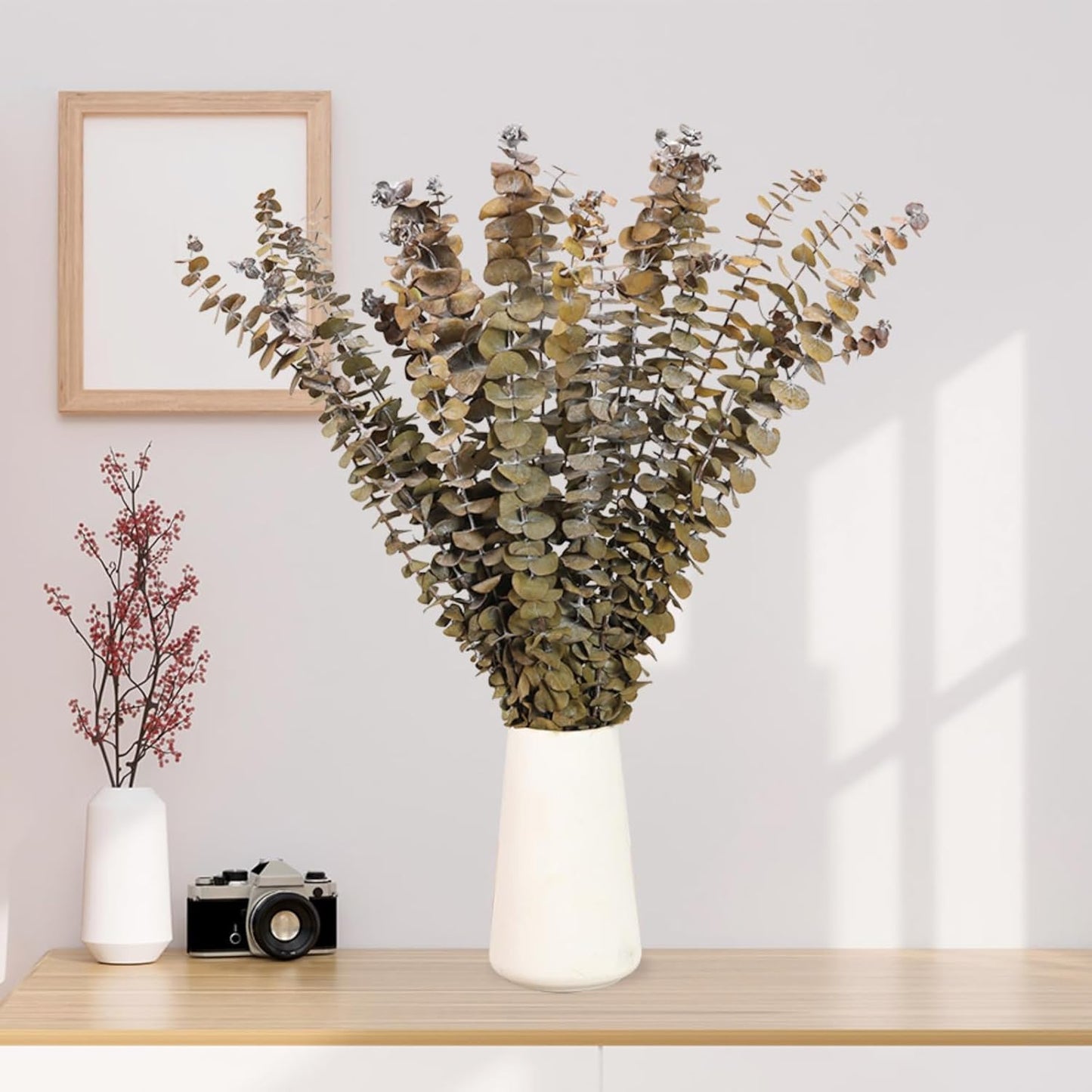 Tavkite 16 Pcs Dried Eucalyptus Stems, 17'' Natural Fresh Eucalyptus Leaves Branches Hanging for Shower, Preserved Real Plant Live Greenery for Home SPA Wall Bathroom Wedding Party Vase Decor