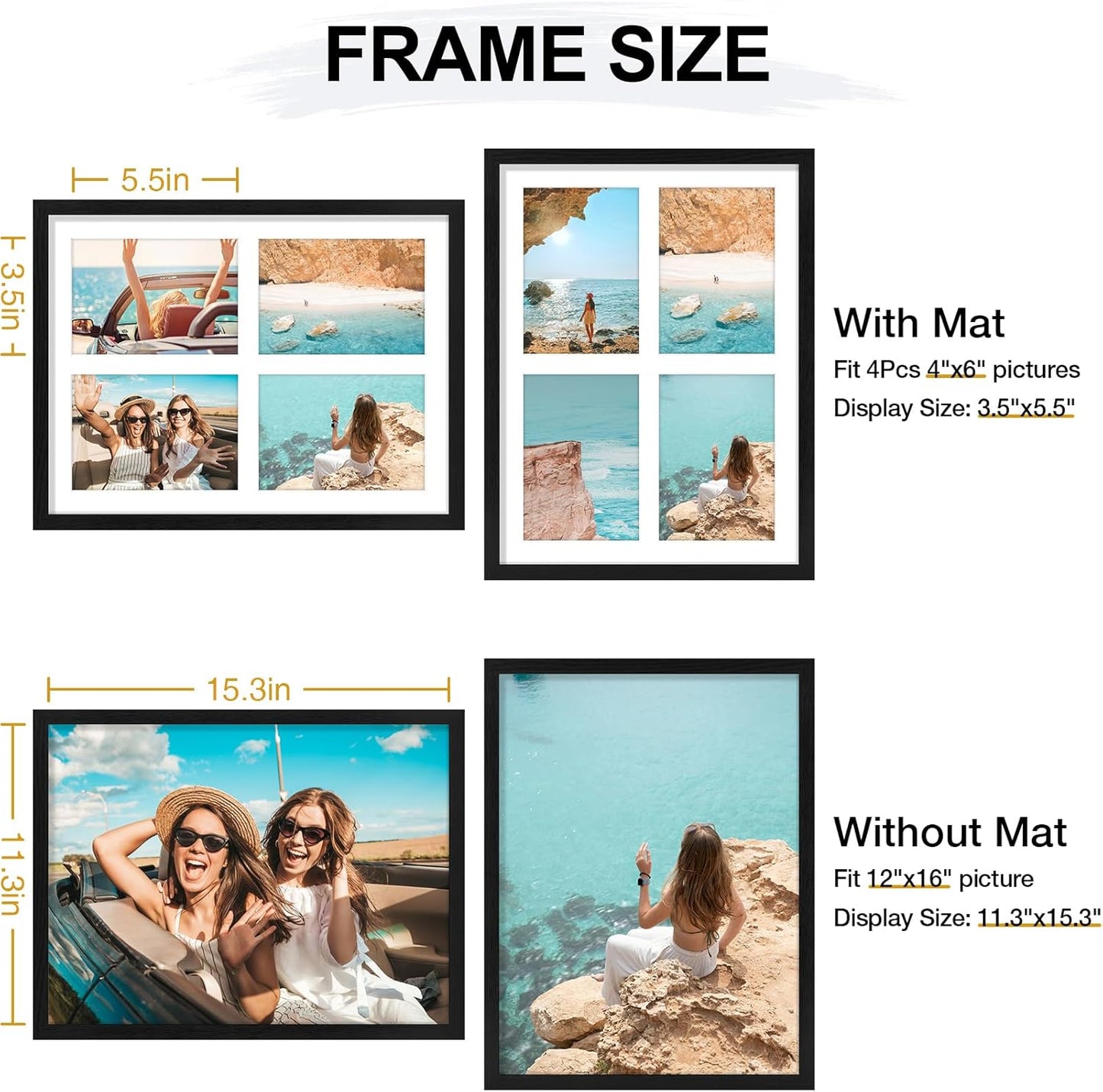 Vittanly 11x14 Collage Picture Frame, Displays 5Pcs 4x6 Pictures with Mat or 1Pcs 11x14 without Mat for Wall Mounting, Picture Frames Collage Wall Decor in Black, 1 Pack