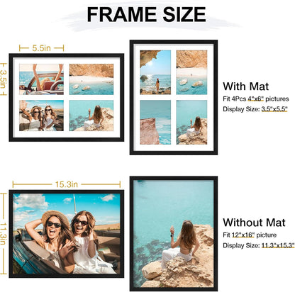 Vittanly 11x14 Collage Picture Frame, Displays 5Pcs 4x6 Pictures with Mat or 1Pcs 11x14 without Mat for Wall Mounting, Picture Frames Collage Wall Decor in Black, 1 Pack