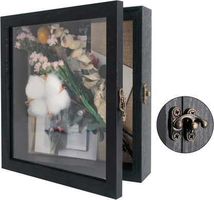 GraduatePro Shadow Box Frame 11x14 Display Case with Linen Back, Real Glass Window Door with Hinge, Picture Frame Wedding Bouquet Memorabilia Medals Photos Memory Box for Keepsakes, Carbonized Black