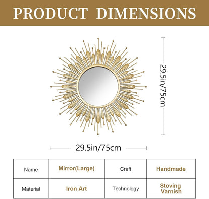 24" Gold Sunburst Decorative Wall Mirror – Handmade Flower Design, Luxury Round Accent Mirror Boho Wall Decor for Bedroom,Entryway, Dining Room & Kitchen