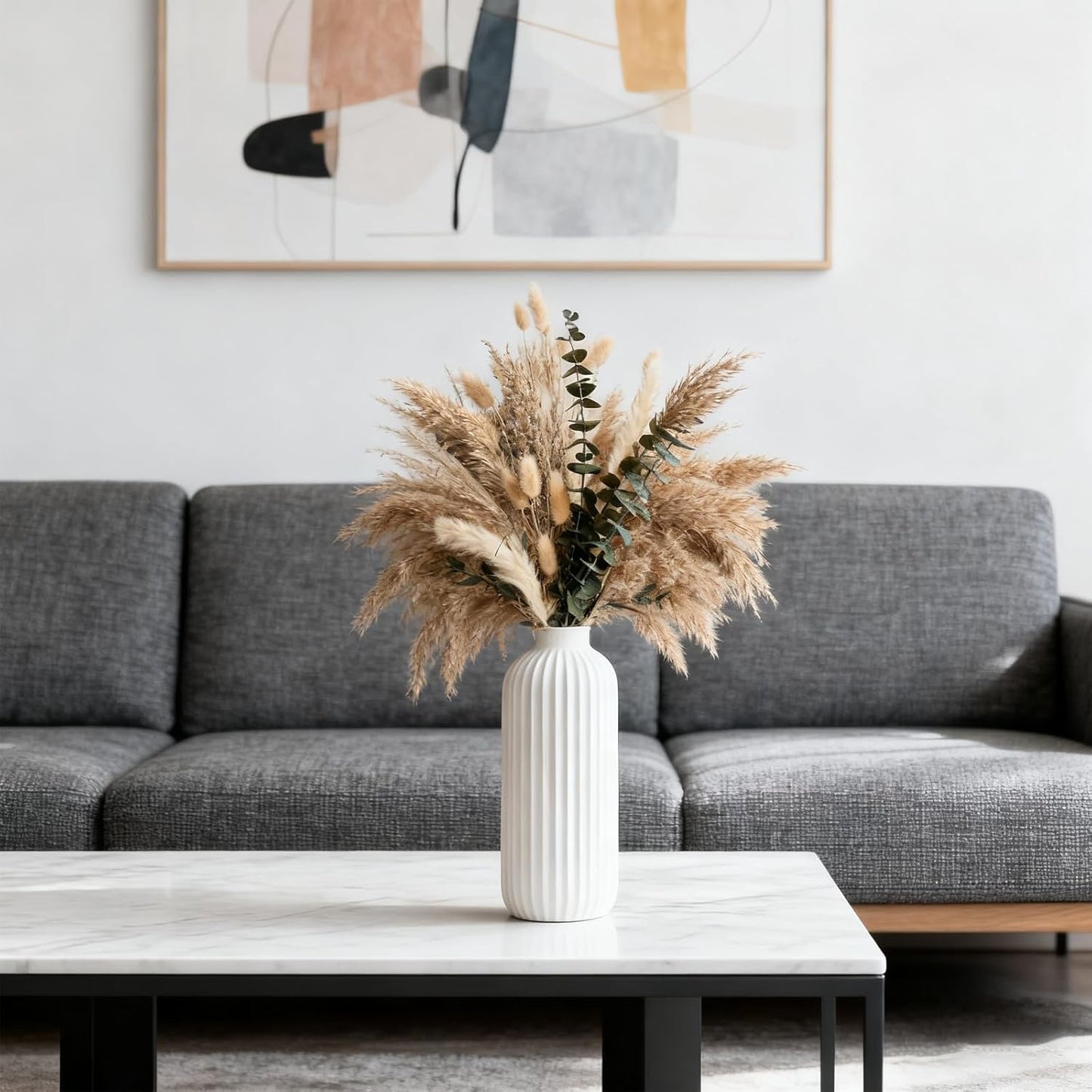 Boho Pampas Grass Bouquet, Exquisite Lavender, Eucalyptus, Wheat & Bunny Tail for Western Boho Decor, Rustic Dried Floral Arrangement for Bohemian Home, Bedroom, Wedding and Table Décor