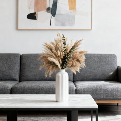 Boho Pampas Grass Bouquet, Exquisite Lavender, Eucalyptus, Wheat & Bunny Tail for Western Boho Decor, Rustic Dried Floral Arrangement for Bohemian Home, Bedroom, Wedding and Table Décor