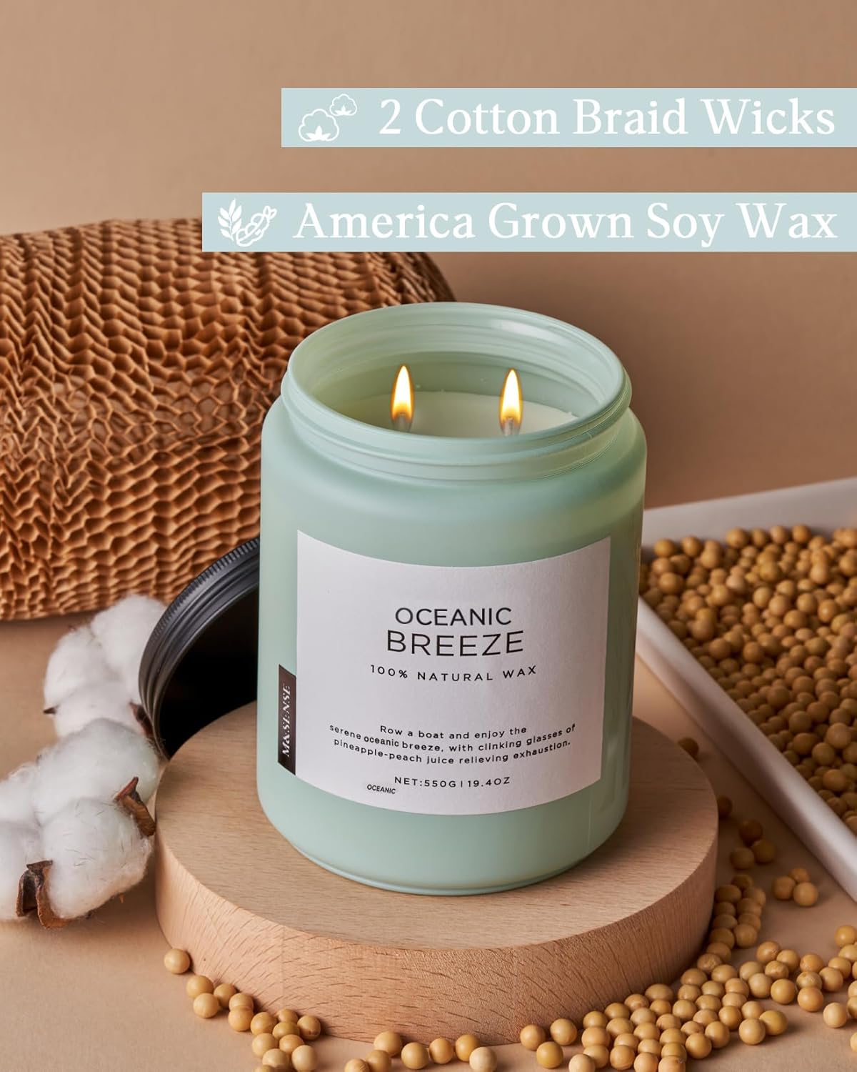 M&SENSE Eucalyptus & Mint Scented Jar Candle, Large 19.4oz Natural Soy Wax, 110-Hour Long Lasting Non-Toxic Clean Burning, Fresh Smelling Home Aromatherapy for Spa Stress Relief, Gifts for Men Women
