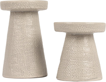Main + Mesa Stoneware Pillar & Taper Candle Holders, Set of 2