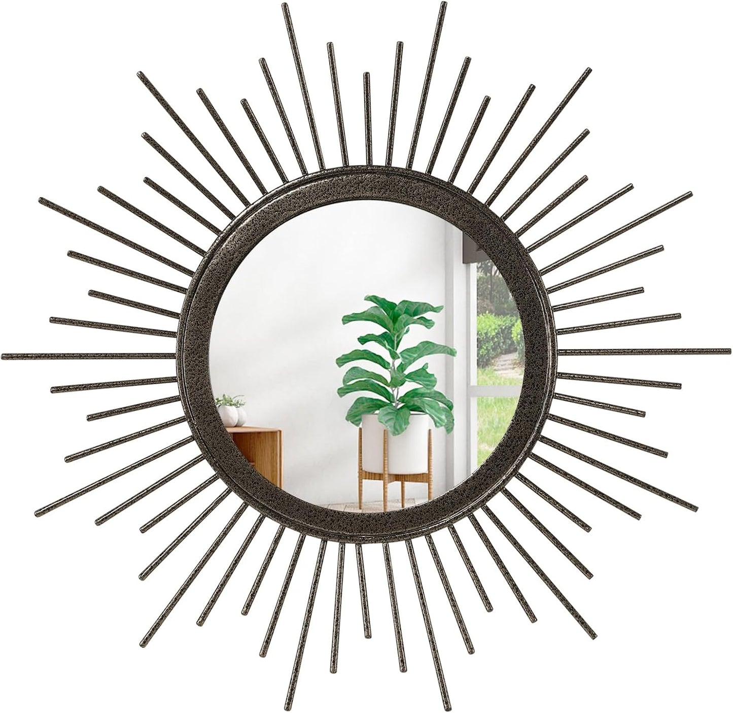 Gold Sunburst Mirrors for Wall Decorative Metal Round Art Mirrors Large Wall Decor Hanging Mirror for Bathroom Bedroom Living Room Vanity Entryway 16"
