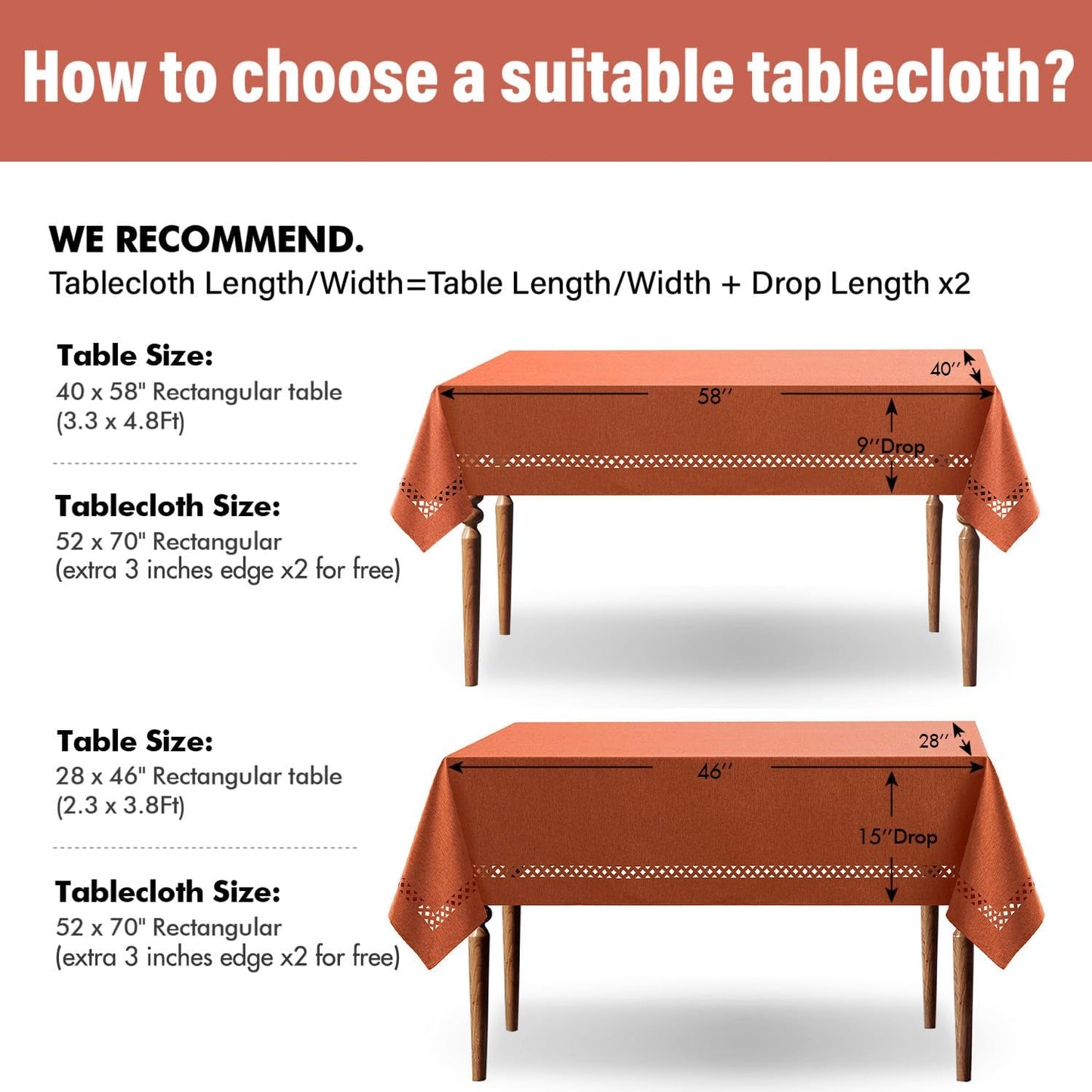 MIULEE Beige Rectangle Linen Polyester Tablecloth with Decorative Cutouts Spring Waterproof Stain Resistant & Shrink-Proof Table Cloth 52x70 inch Farmhouse Style for Dining Wedding and Outdoor