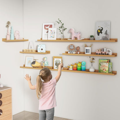 FLYJOE Picture Ledge Shelf, Floating Shelves Set of 2, 48 Inches Long Large Nursery Book Shelves for Toys Storage, Kids Bookshelf Wall Mounted for Living Room Bedroom Decor Books Photo Frames, Walnut