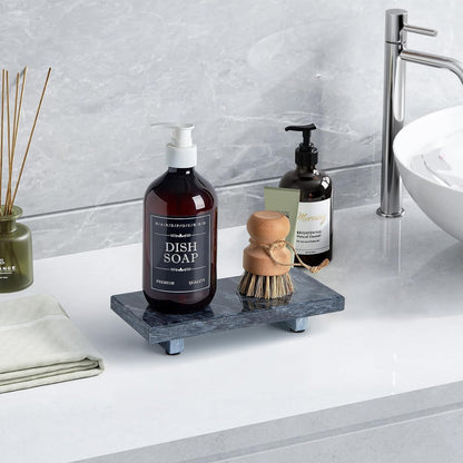 Natural Marble Tray Pedestal Stand – Soap & Jewelry Riser for Bathroom Counter, Kitchen Sink, Vanity Organizer, Decorative Stone Catchall for Perfume, Candles