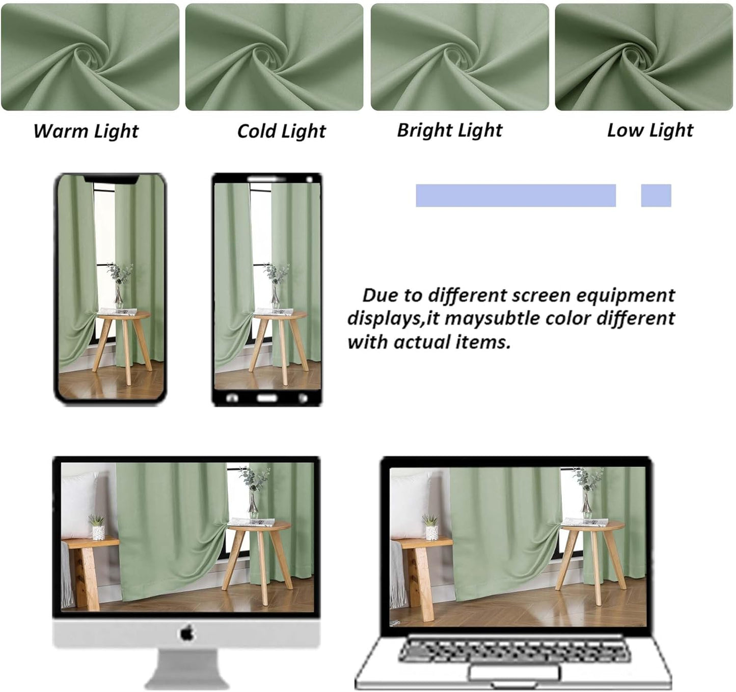 Simplebrand Ava Sage Green Blackout Curtains for Bedroom 63 Inch Length 2 Panels Set, Solid Thermal Insulated Energy Saving Rod Pocket Window Treatment Curtains Blackout Drapes, W40 x L63 Inch, Sage - Colors C