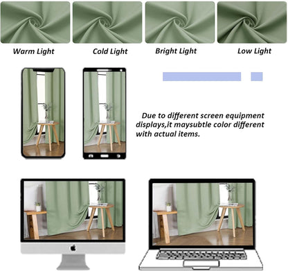 Simplebrand Ava Sage Green Blackout Curtains for Bedroom 63 Inch Length 2 Panels Set, Solid Thermal Insulated Energy Saving Rod Pocket Window Treatment Curtains Blackout Drapes, W40 x L63 Inch, Sage - Colors C