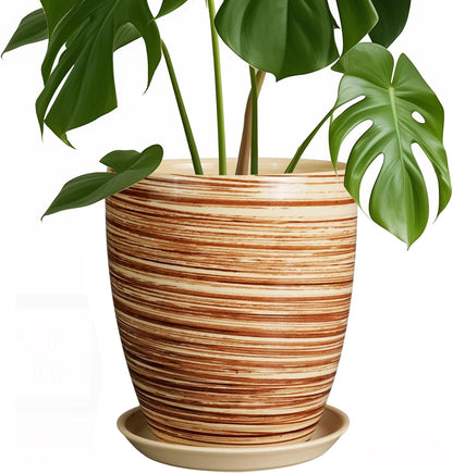 Ceramic Pots for Plants - 6 Inch Plant Pot with Drainage Hole and Saucer, Round Planters for Indoor Outdoor, Flower Pots, Modern Planter, Home Office Room Decor, Gifts for Plant Lovers, White