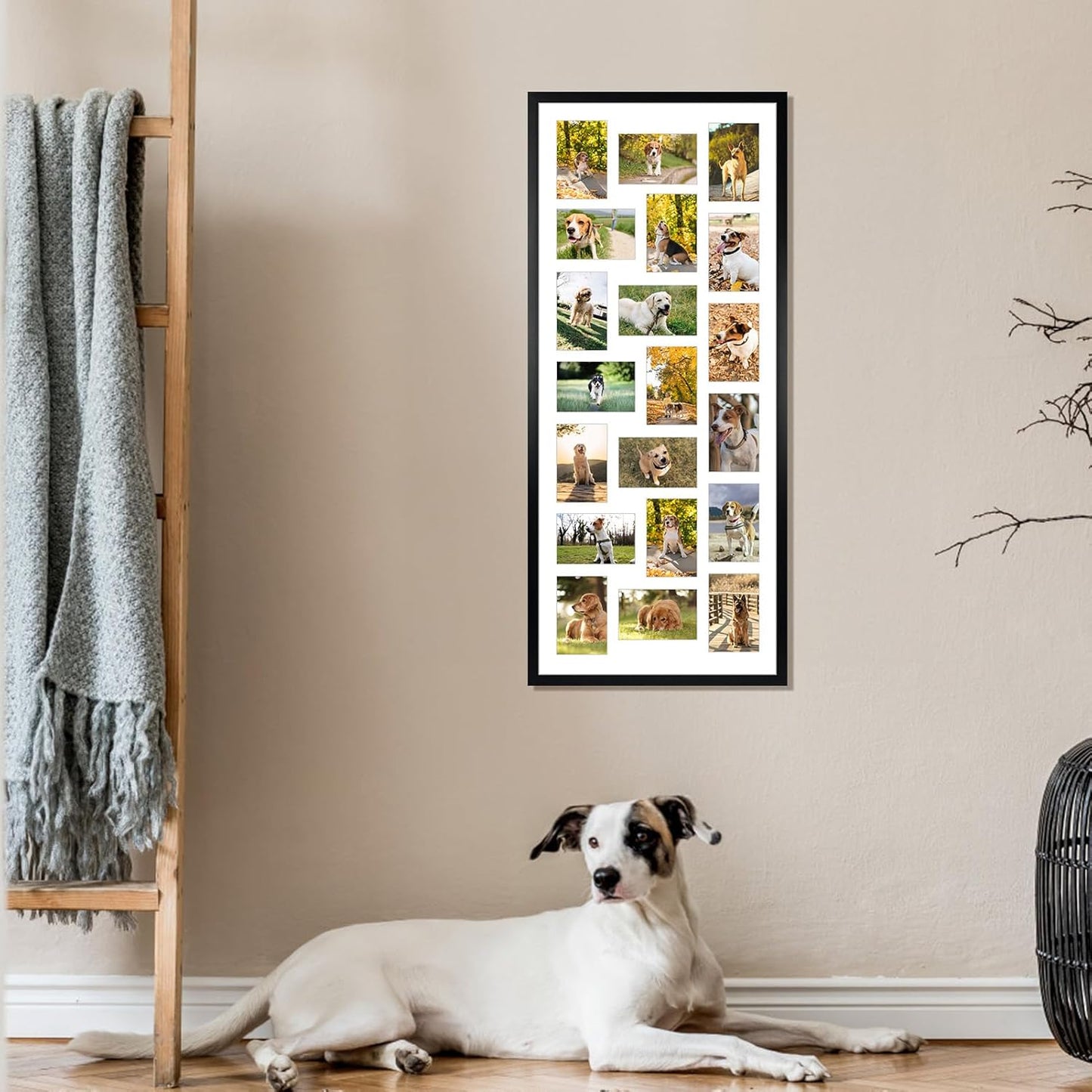 QUTREY 20 Opening 4x6 Collage Picture Frame Set of 2, 18.1x41.3 inches Black Multiple Frames Display 4 by 6 inch Photos with Mat for Wall Hanging