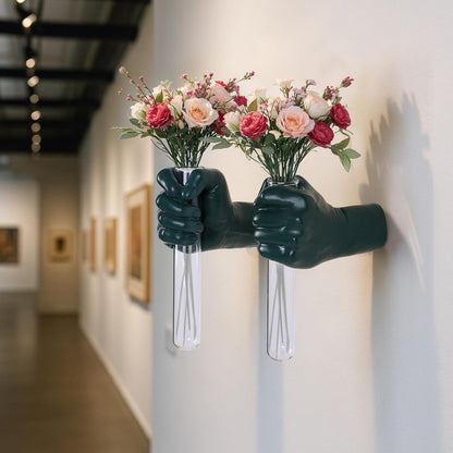 2 Pieces Wall Sculptures, Hands Vase Home Decor, Wall Mount Art Sculpture, Unique Wall Art Statue, Funky Flower Vase Decorations, Modern Eclectic Hanging Decor,Hands Statue (Black)