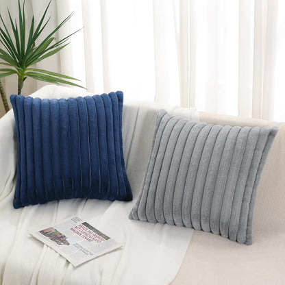 Pallene Faux Fur Plush Throw Pillow Covers 18x18 Set of 2, Luxury Soft Fluffy Striped Decorative Pillow Covers for Sofa, Couch, Living Room, Cream White