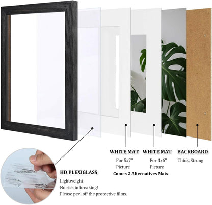 Egofine 8x10 Picture Frames Set of 4, Made of Solid Wood Covered by Plexiglass 4x6 and 5x7 with Mat or 8x10 without Mat, for Table Top Display and Wall Mounting Photo Frame Black