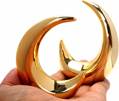 2 Pieces Gold Small Animal Statue Moon Statue Decor Modern Style Ceramic Moon Figurines Statues for Home Decor Accents Living Room Office Table Bookshelf Desk Bedroom Decorative Objects