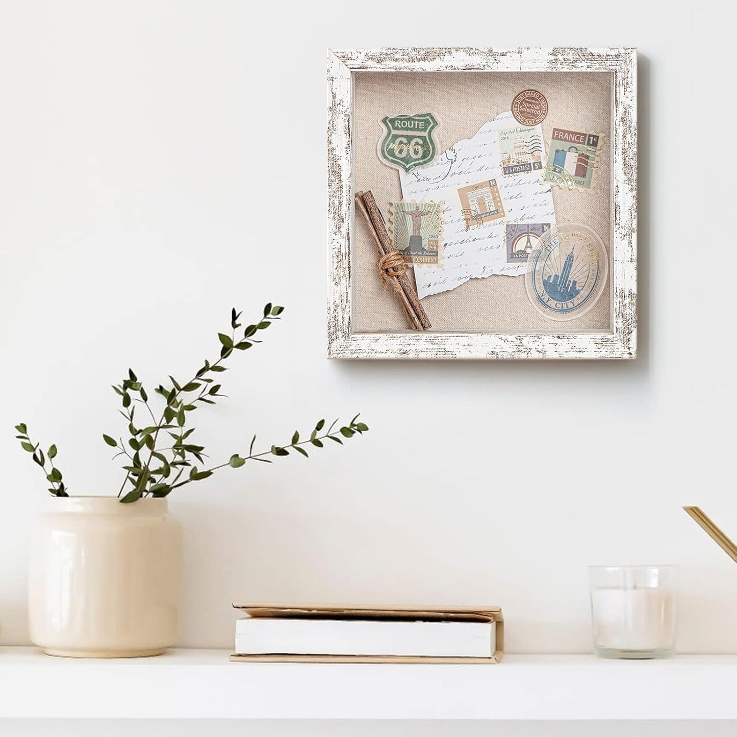 Califortree 8x10 Shadow Box Frame with Linen Back - Sturdy Rustic Memory Display Case of Flower, Pictures, Medals and More, White