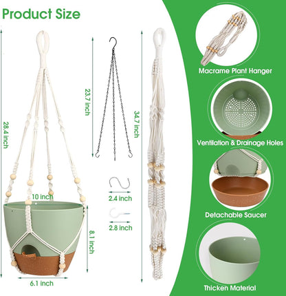 Vanslogreen Hanging Planters for Indoor Outdoor Plants, 2 Pack Self Watering Hanging Pot with Drainage Holes & Removable Tray (Black, 8'')