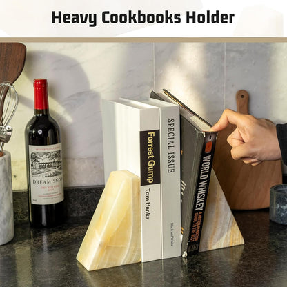 Karibiber Travertine Bookends for Heavy Books, Marble Decorative Bookends for Shelves, Heavy-Duty Stone Book Ends for Hardback Book & Cookbooks, Unique Book Stopper & Holder, Travertino Italy