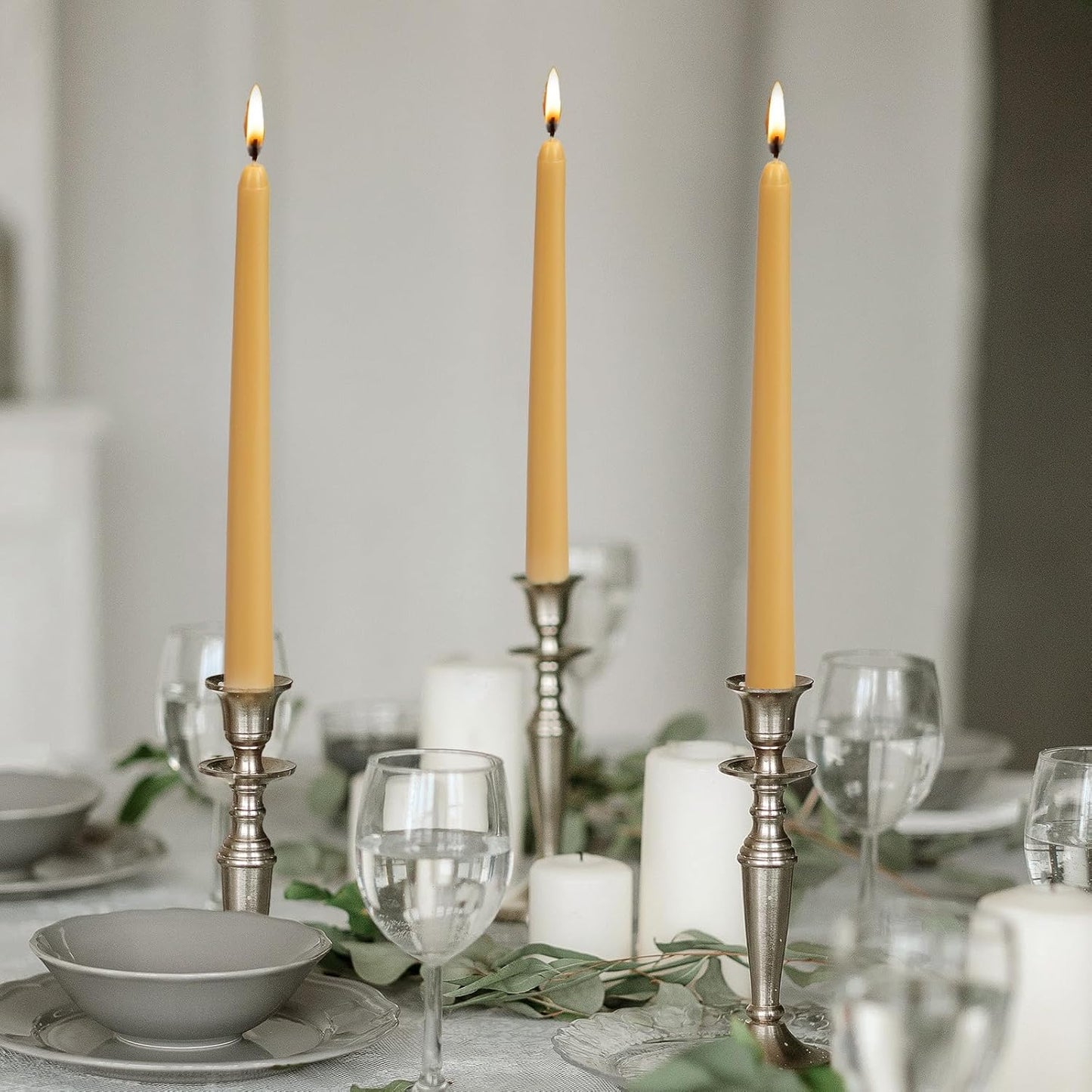 KONNI 0.87×10 Inch Ivory Taper Candles, Unscented and Smokeless Tall Candlesticks, 10 Pack Tapered Candles with Cotton Wicks, Long Burning, Ideal for Weddings, Dinner Parties, and Home Décor