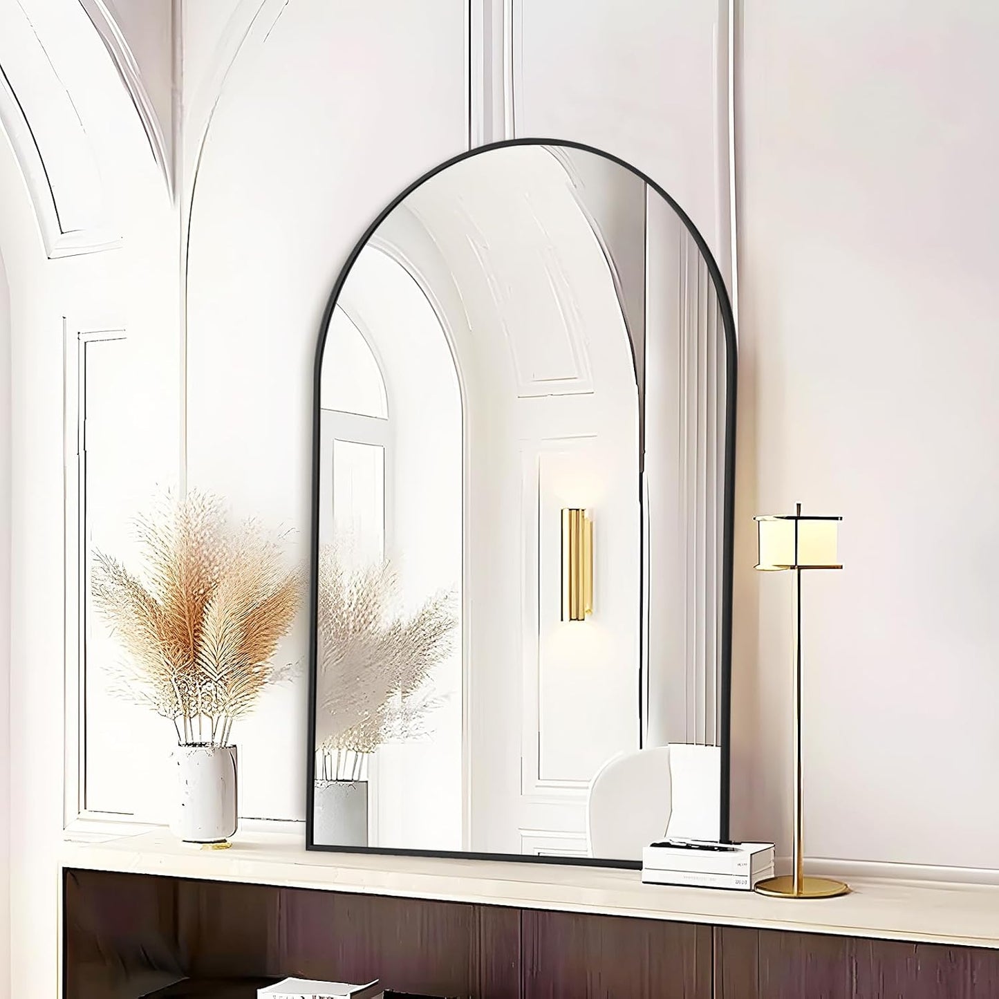 Fabuday Black Arch Bathroom Mirror for Wall - 20x28 Arched Mirror for Over Sink, Metal Framed Mirror for Hanging in Living Room, Bedroom, Entryway, Hallway