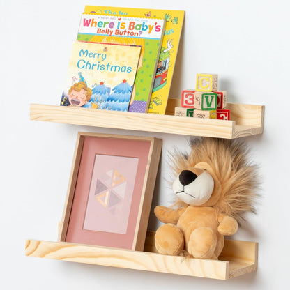 FLYJOE Picture Ledge Shelf, Floating Shelves Set of 2, Solid Pine Wood 55'' Long Large Nursery Book Shelves for Toys Storage, Kids Bookshelf for Living Room Bedroom Decor Books Photo Frames, Walnut