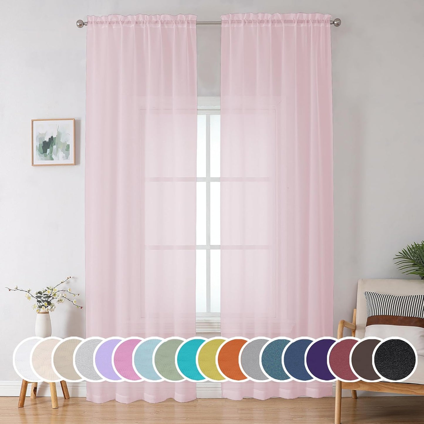 OWENIE Sheer Curtains 84 inches Long 2 Panels Set for Living Room/Bedroom, Rod Pocket Voile Sheer Panel Drapes, White, 2pcs, Each 42" W x 84" L - Colors A